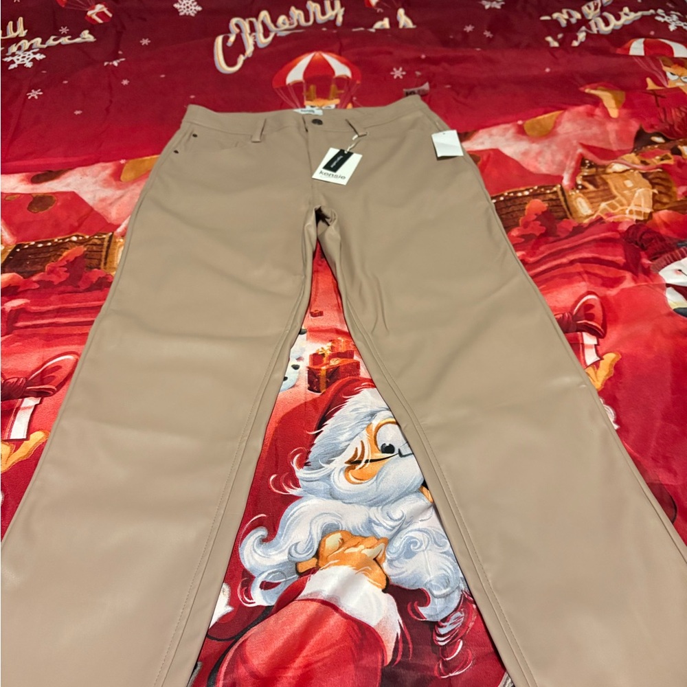 Kensie Women Tan  Faux Vegan Leather Pants Size 8/29   NWT $78